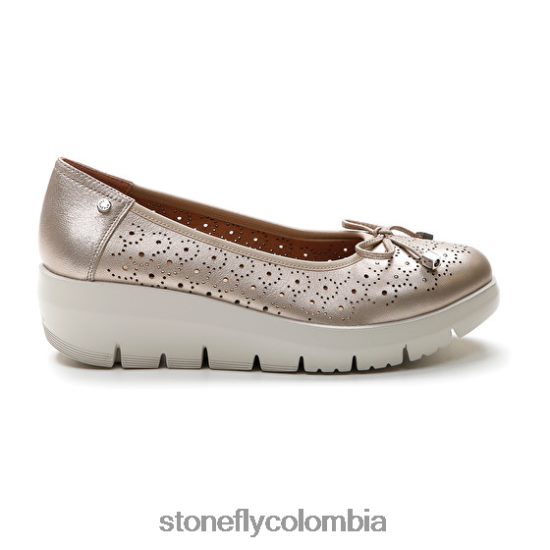 zapatos Stonefly pluma 12 cuero laminado champán DDL64X80 mujer