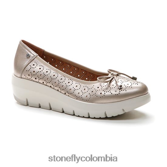 zapatos Stonefly pluma 12 cuero laminado champán DDL64X80 mujer