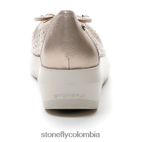 zapatos Stonefly pluma 12 cuero laminado champán DDL64X80 mujer